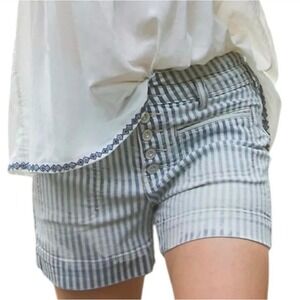 Pilcro and the Letterpress Blue White Striped High Rise Slim Denim Shorts 28
